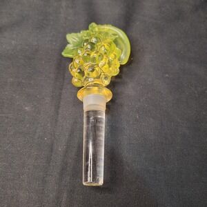 Vintage MIKASA Glass Yellow Green Grape‎ Cluster Wine Bottle Stopper Decorative